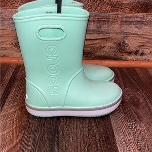 CROCS Kids Light Green Rain Boots